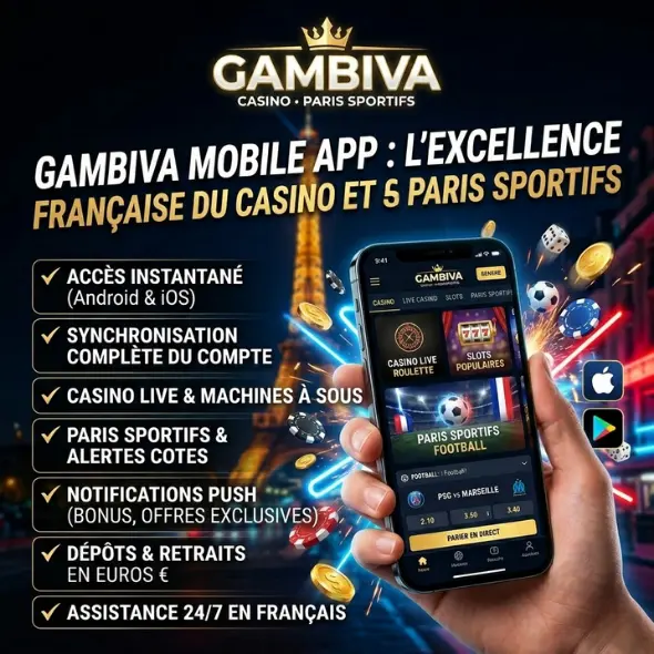 Application mobile Gambiva – Casino et paris sportifs pour Android et iOS